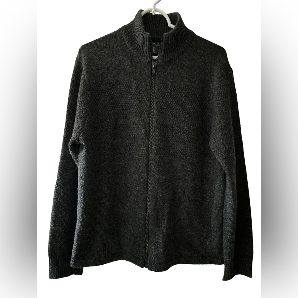Skyr Athletic Lifestyle Wool Blend Full Zip Charcoal Gray Cardigan Sweater - M